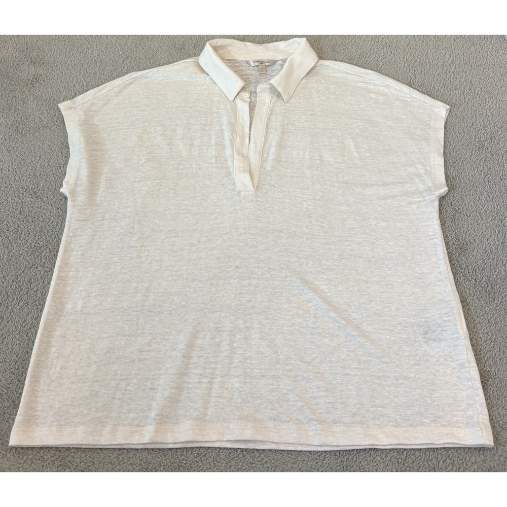 Banana Republic Linen Johnny Collar Polo Shirt Off White L Lighweight Casual